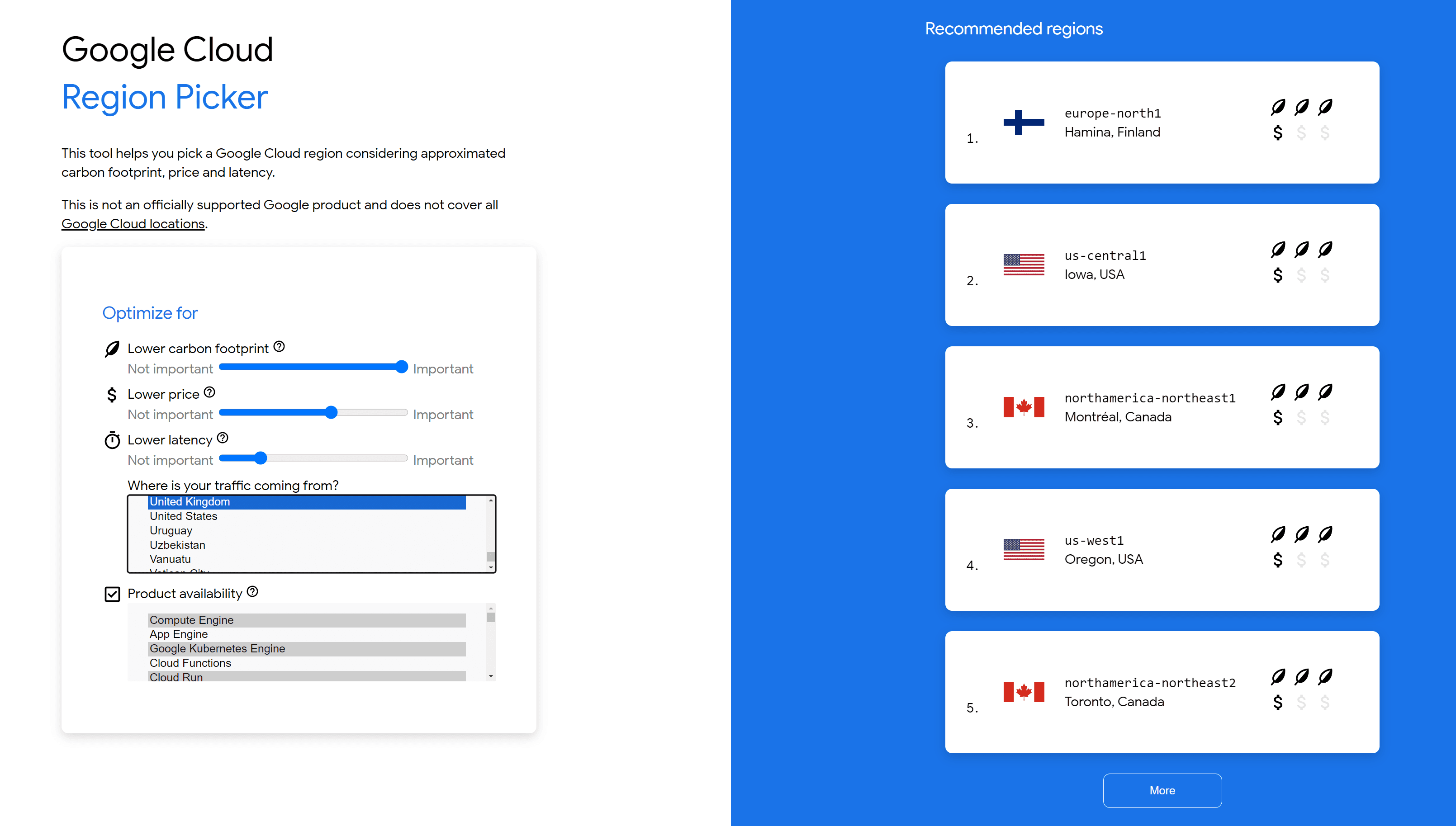 Google Cloud Region Picker